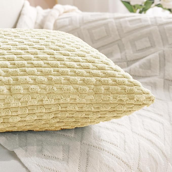 Set of 4 Pale Yellow Decorative Throw Pillow Covers 16x16 Inch Corduroy Pillow - Image 6