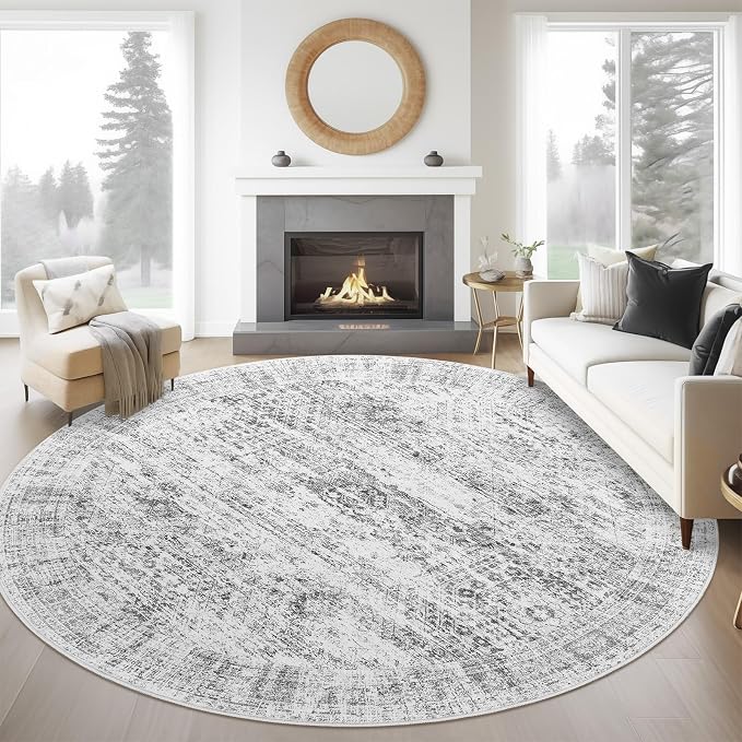 Soalmost 6x6 Grey Round Rug 6ft Circle Living Room Area Rugs Non-Slip | by Soalmost
