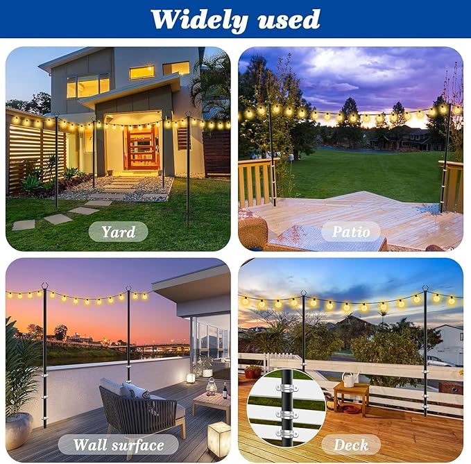 6 Pack 10Ft String Poles, Poles for Outside String Lights,Outdoor with Fork,Metal Poles Stand for Patio,Backyard,Deck