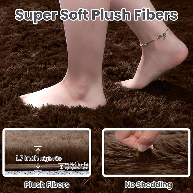 2x6 Fluffy Shag Area Rugs for Living Room Bedroom: Soft Plush Carpet Brown | - Image 4