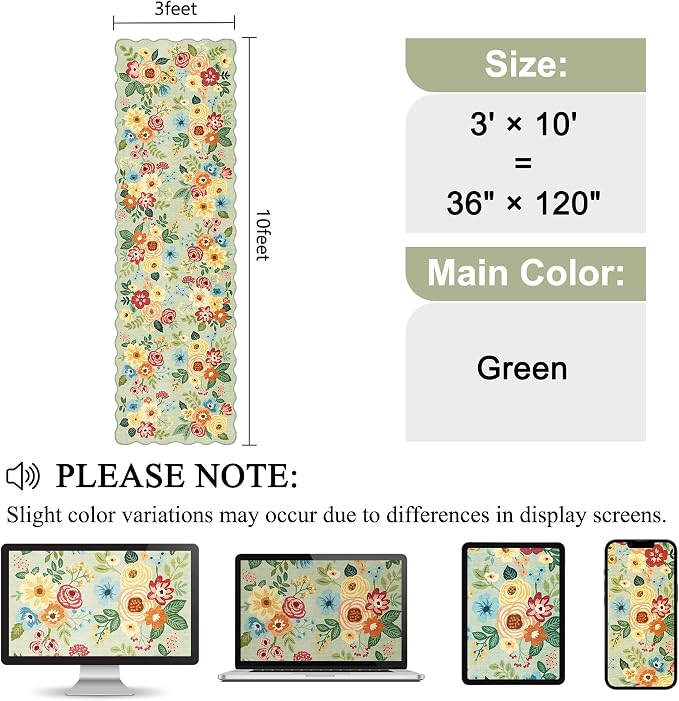 DUKINO 3x10 Runner Rug, Non Slip Floral Washable Rug - Image 2