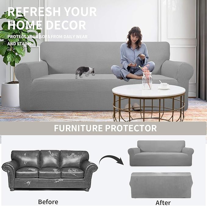 Easy-Going Stretch Oversized Loveseat Couch Covers Washable Light Gray | - Image 4