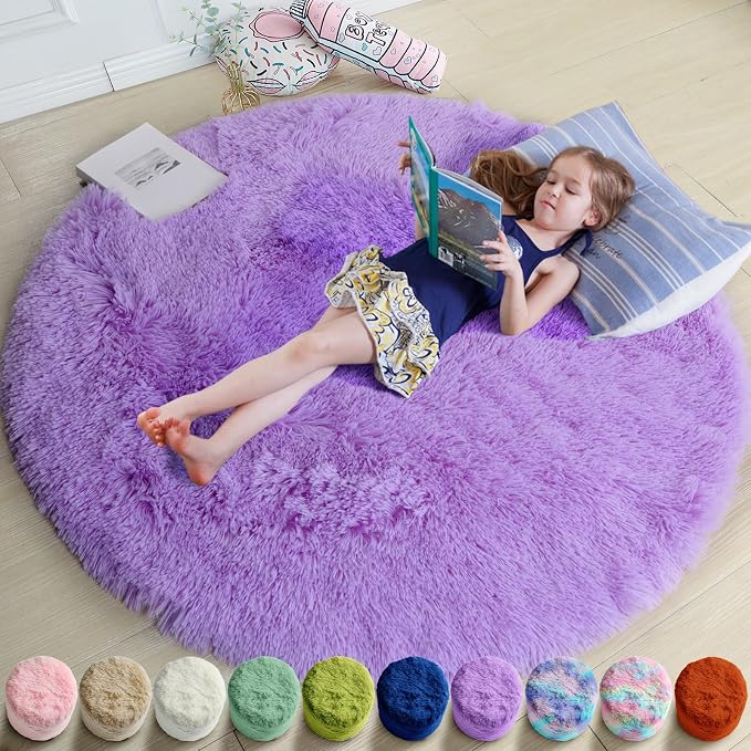 Amdrebio Purple Shaggy Small Round Circle Area Rug 3Ft by Amdrebio