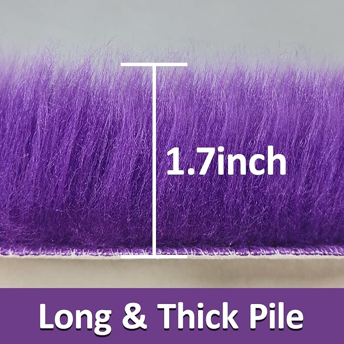 1.3ft Small Round Purple Rug, Thick Furry Fluffy Carpet - Image 2