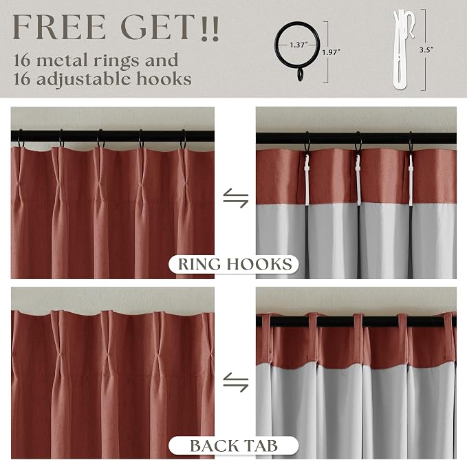 Terracotta Pleat Linen Blackout 102 Inch Curtains - Image 6