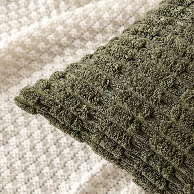 MIULEE Corduroy Decorative Throw Pillow Covers 18x18 Olive Green Pack of 2 | - Image 8