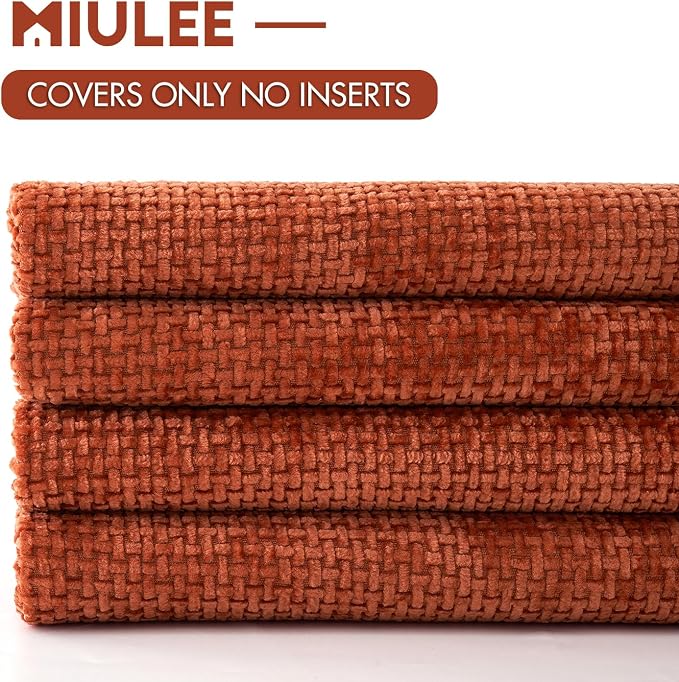 MIULEE Decorative Chenille Fall Pillow Covers Burnt Orange 20x20 Pack of 4 | - Image 6