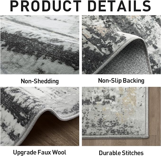 6x9 Area Rugs for Living Room: Washable Abstract Black Grey Gold Carpet | - Image 6