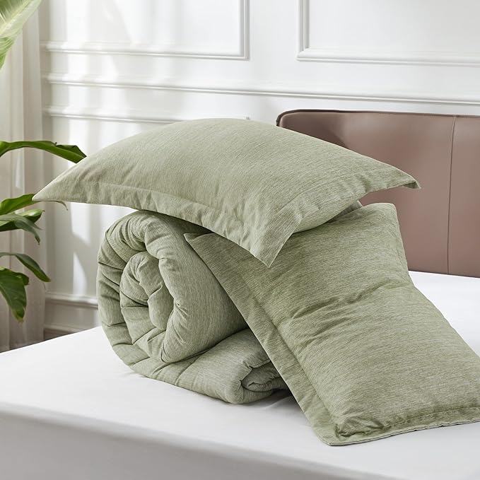 Bedsure Full Comforter Set - Olive Green Soft Bedding for All Seasons, Cationic Dyed Bed Set, 3 Pieces, 1 Full Size Comforter (82"x86") and 2 Pillow Shams (20"x26"+2")