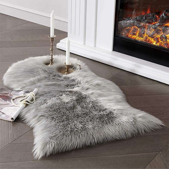 SERISSA 2x3 Fluffy Grey Faux Sheepskin Shaggy Rug by SERISSAHomeDecorCollection