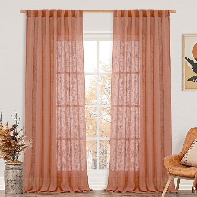 Extra Wide Linen Curtains for Bedroom Living Room 60 x 84 Inch | Terracotta by LAMIT