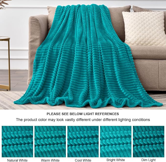 BEDELITE 3D Ribbed Ocean Blue Fleece Throw Blanket - Image 7