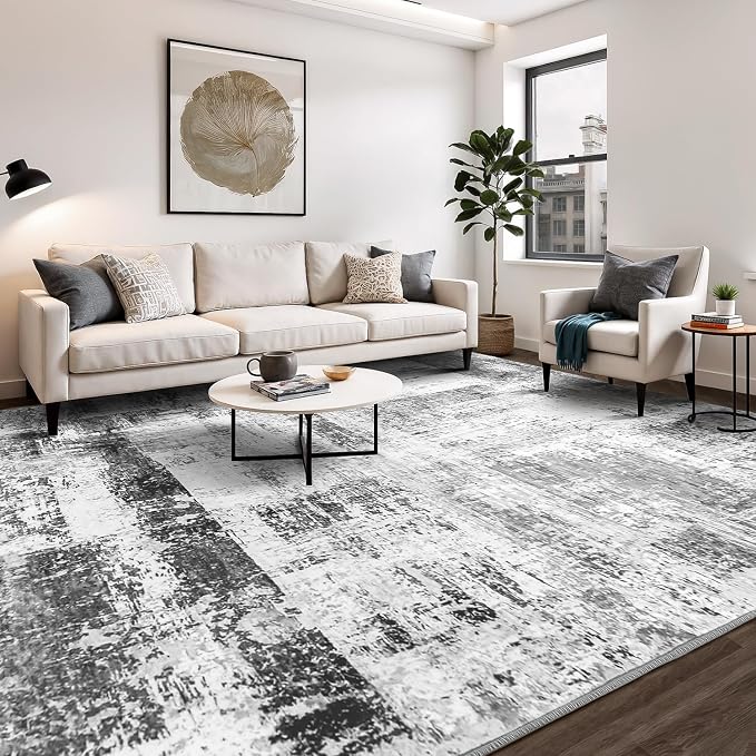 Rugflix 8x10 Area Rugs for Living Room, Washable Grey Large Rug | Machine - Image 7