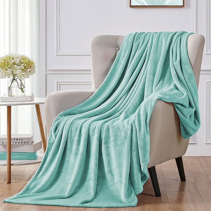 Walensee Fleece Blanket Plush Throw Fuzzy Lightweight (Queen Size 90x90 Light Blue) Super Soft Microfiber Flannel Blankets for Couch, Bed, Sofa Ultra Luxurious Warm and Cozy for All Seasons