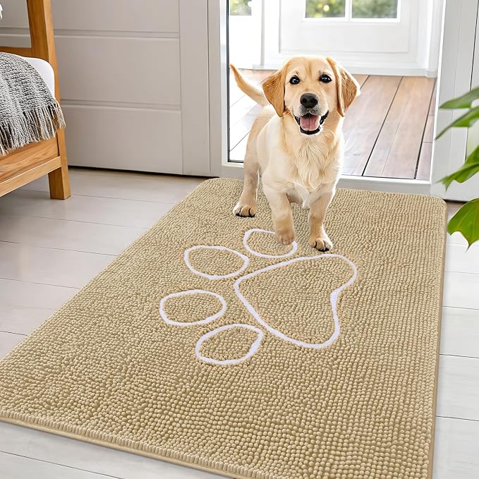 OLANLY Dog Door Mat for Muddy Paws 44x32, Paw Print Design Chenille Mud Mat | by OLANLY