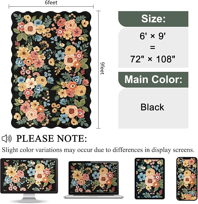 DUKINO 6x9 Area Rugs, Floral Washable Rug - Image 2