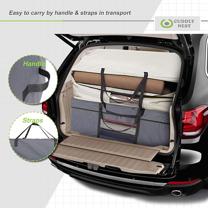 Cuddly Nest Folding Mattress Storage Bag - Heavy Duty Carry Case for Tri-Fold Guest Bed (Fits 4" Twin & Twin XL, Grey)