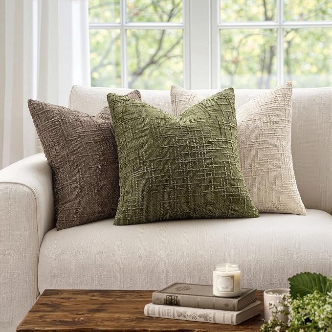 MIULEE Chenille Textured Throw Pillow Covers Olive Green 20x20 Set of 2 | - Image 4