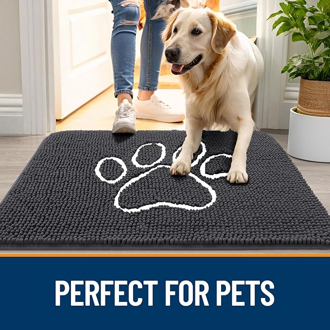 OLANLY Dog Door Mat for Muddy Paws 24x16, Paw Print Design Chenille Mud Mat | - Image 6