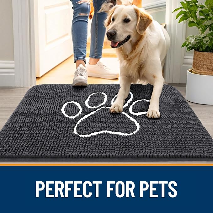 OLANLY Dog Door Mat for Muddy Paws 32x20, Paw Print Design Chenille Mud Mat | - Image 6