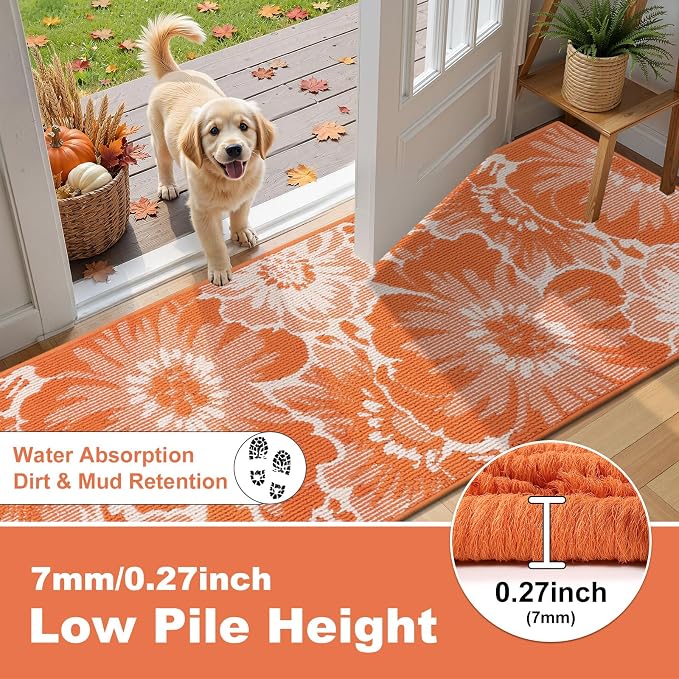 Findosom Fall Washable Runner Rug 2x3, Non Slip High-Low Textured Floral Small - Image 3