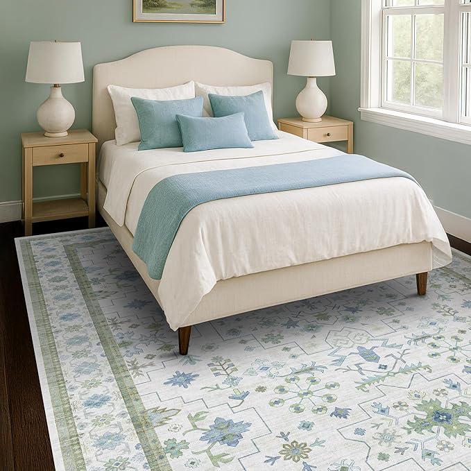 Cream Oushak 7x9 Bedroom Rug by HazoHaus