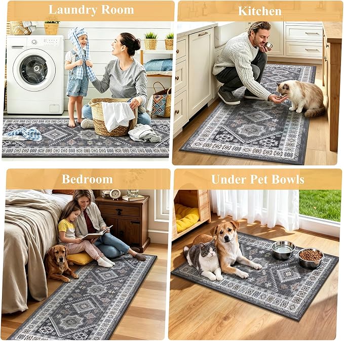 HEBE Boho Kitchen Rugs Set of 3, Non Slip Washable Kitchen Mats - Image 6