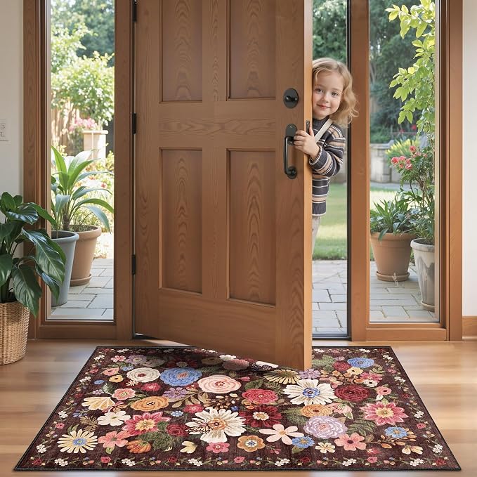 Black Brown Floral Area Rug 4x6 - Image 6
