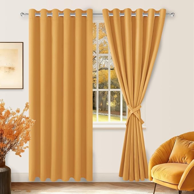 Room Darkening Curtains for Bedroom, 70 x 84 Inches, Pumpkin Orange | Thermal by Hiasan