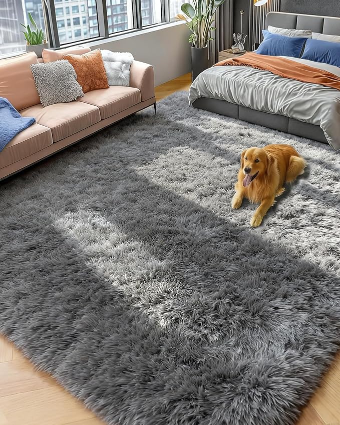 Fluffy Grey Rug for Bedroom 4x6, Modern Area Rugs for Kids Room Living Room | by PAGISOFE