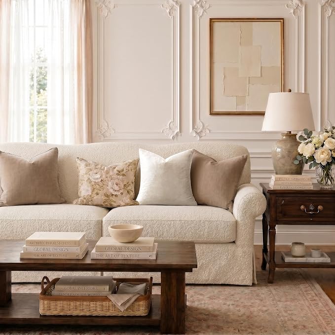 GIGIZAZA Velvet Pillow Covers 22x22 Decorative Pillows Pack of 2 Ivory | Beige - Image 2