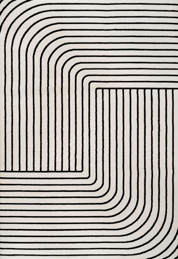 Eyely NCS101G-8 Odense High-Low Minimalist Angle Geometric Black/White 8 ft. x 10 ft. Area Rug, Black/White, 8 ft. x 10 ft., Indoor, Area Rug