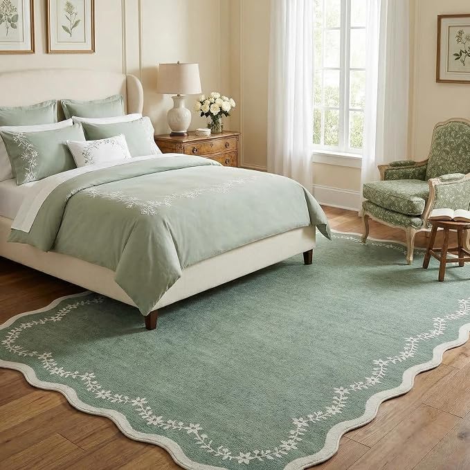GarveeHome 5x7 Scalloped Area Rug Sage Green Washable Living Room Rug | Soft - Image 3