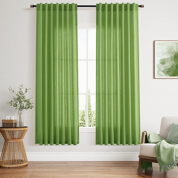 Lime Green Linen Curtains 72 Inch Long by Nanspring