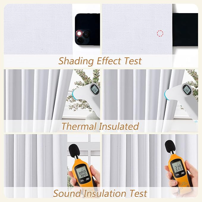 White 100% Blackout Linen Curtains 144 Inch Length 2 Panels Set - Image 4