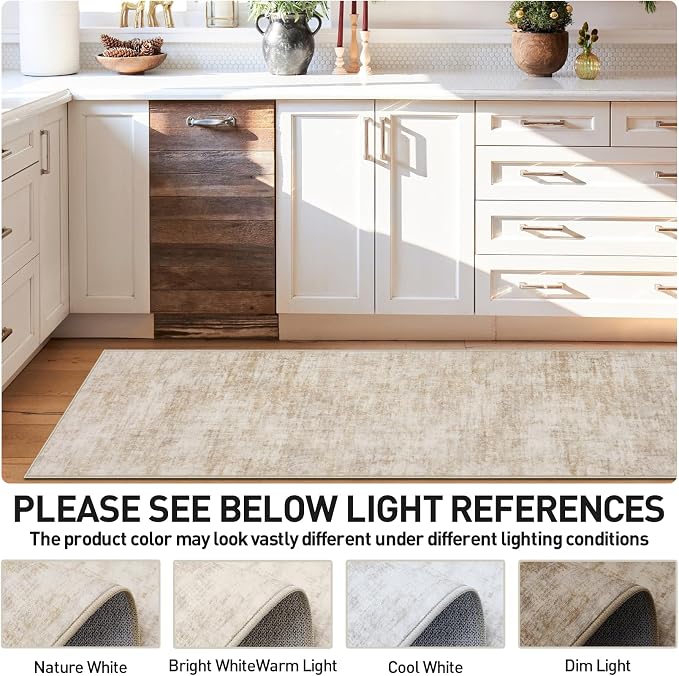 2'6''x8' Runner Rugs Washable Rug: Modern Abstract Hallway Beige Carpet | - Image 3