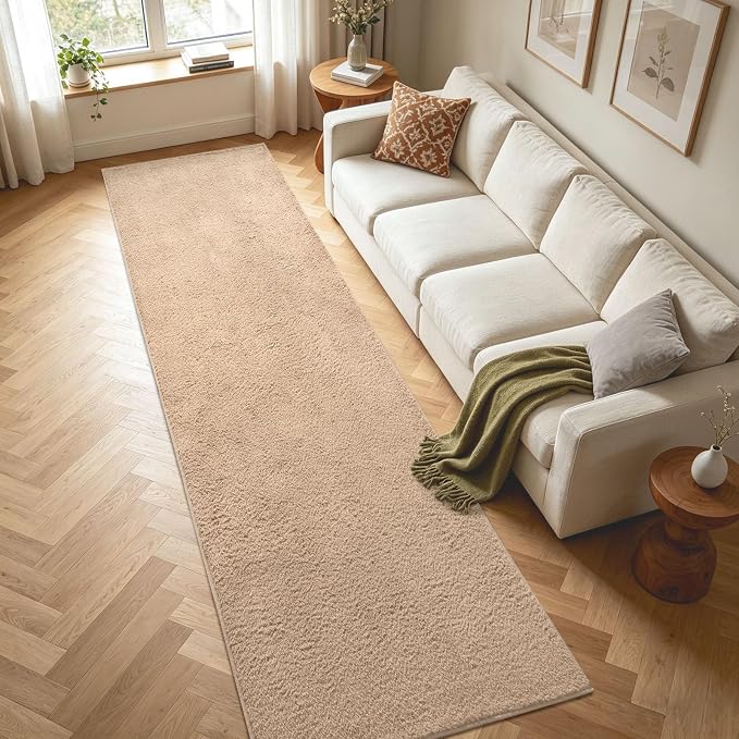 2x10 Beige Solid Runner Rug Washable Non-Slip - Image 4