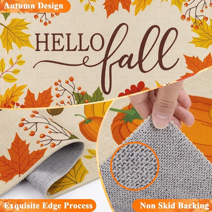 HEBE Fall Kitchen Rugs Set of 3, Washable Maple Leaf Kitchen Mats - Image 3