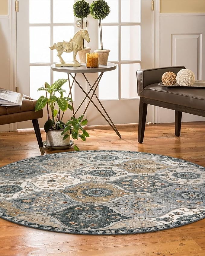 Lahome Moroccan Washable Round Rugs, Soft Vintage Round Rug 4ft | Distress - Image 5