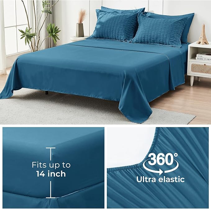 HYMOKEGE Teal Twin XL Comforter Set Seersucker 5 Pieces, All Season Luxury Bed in a Bag for Bedroom, Bedding Set with Comforter, Sheets, Pillowcase & Sham