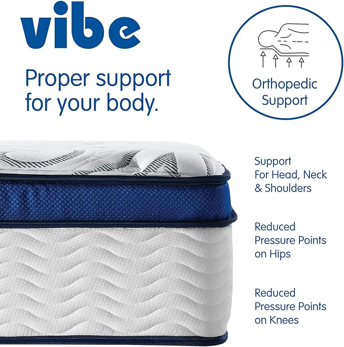 Vibe Quilted Hybrid Mattress, 12-Inch Innerspring and Pillow Top Gel Memory Foam Mattress, Fiberglass Free, CertiPUR-US Certified Bed in a Box, California King