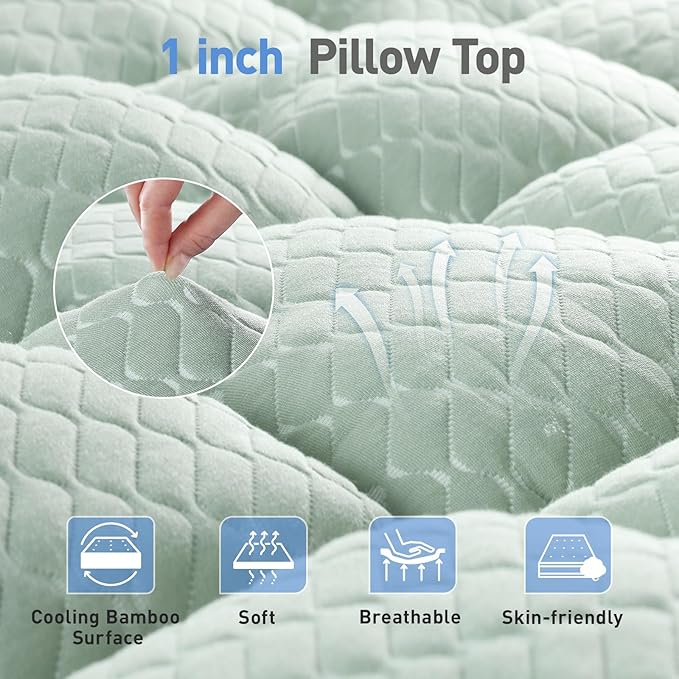 Dual Layer 3 Inch Memory Foam Mattress Topper King Size, 2 Inch Gel Memory Foam Plus 1 Inch Cooling Pillow Top Mattress Pad Cover, with 8-21 Inch Deep Pocket, Green