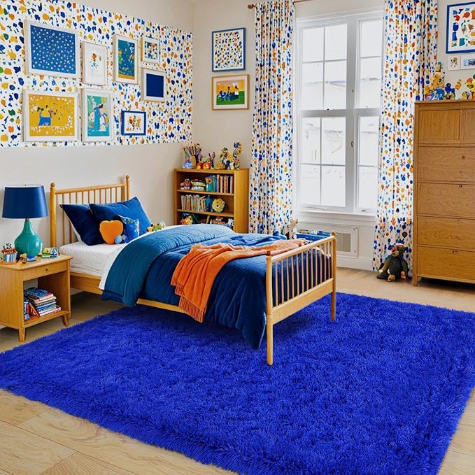 Pionblank Large Rug for Living Room 6x9, Modern Shag Area Rug, Royal Blue | - Image 3