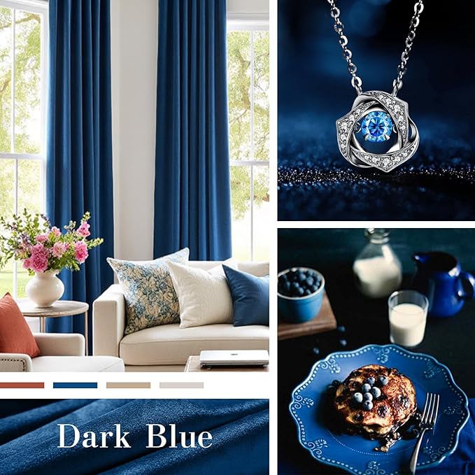 Lazzzy Velvet Blackout Curtains Thermal Insulated Room Window Drapes Super Soft Luxury Curtains for Living Room Bedroom Rod Pocket 2 Panels, Dark Blue, 52" W x 120" L
