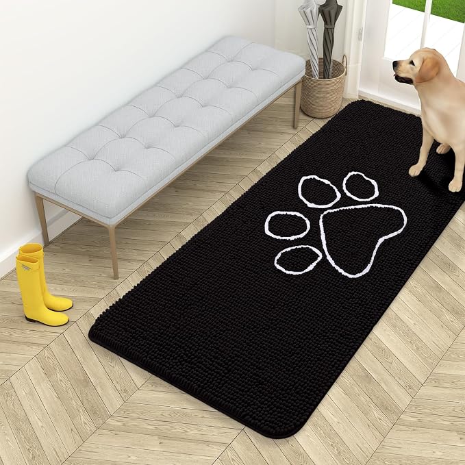 OLANLY Dog Door Mat for Muddy Paws 54x24, Paw Print Design Chenille Mud Mat | by OLANLY