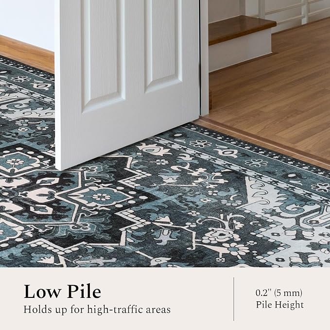 Rugflix 4x6 Area Rugs for Living Room, Washable Dark Navy Blue Rug | Machine - Image 3