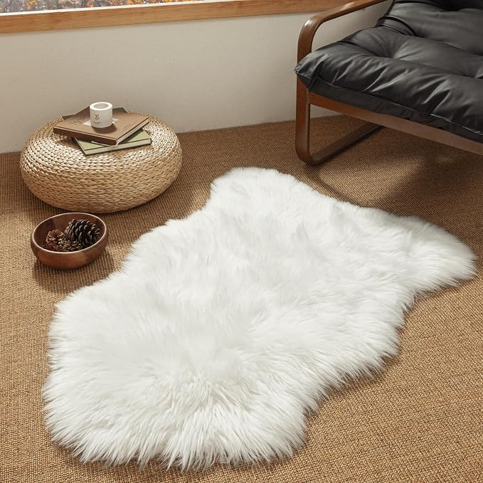 Ashler Faux Fur Rug, 2x3 Ft, Machine Washable | Fluffy Sheepskin, Ultra Soft by AshlerHomeDeco
