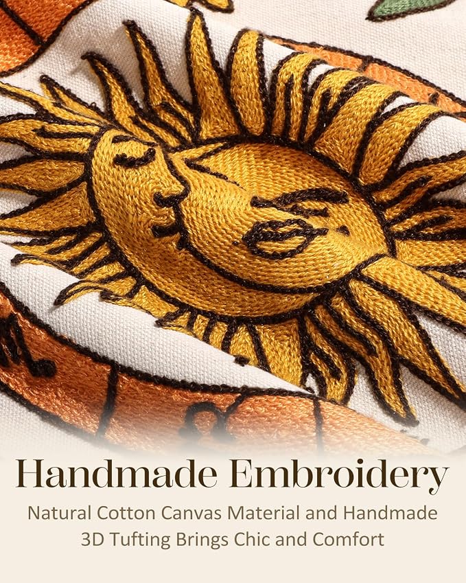 Embroidered Throw Pillow Cover 18x18 Inch, Sunflower Moon | Decorative Pillow - Image 2