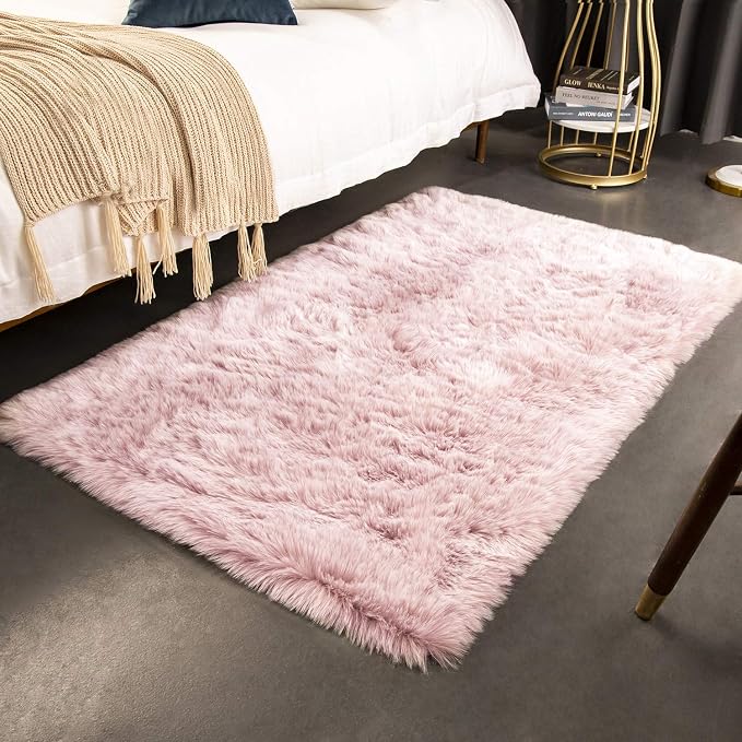 Ashler Faux Fox Fur Rug, 3x5 FT Rectangle Rug, Ultra Soft Shaggy Area Rugs - Image 2