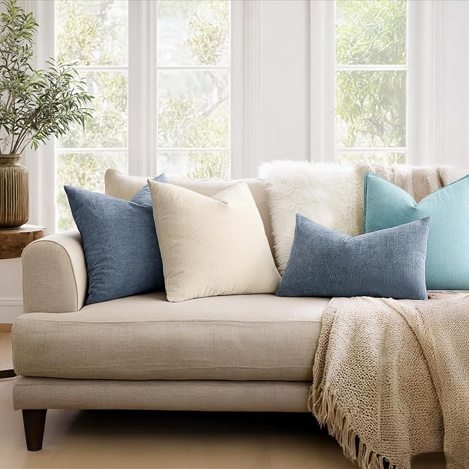 MIULEE Dark Grey Blue Chenille Couch Throw Pillow Covers, 18x18 | Set of 2 - Image 3
